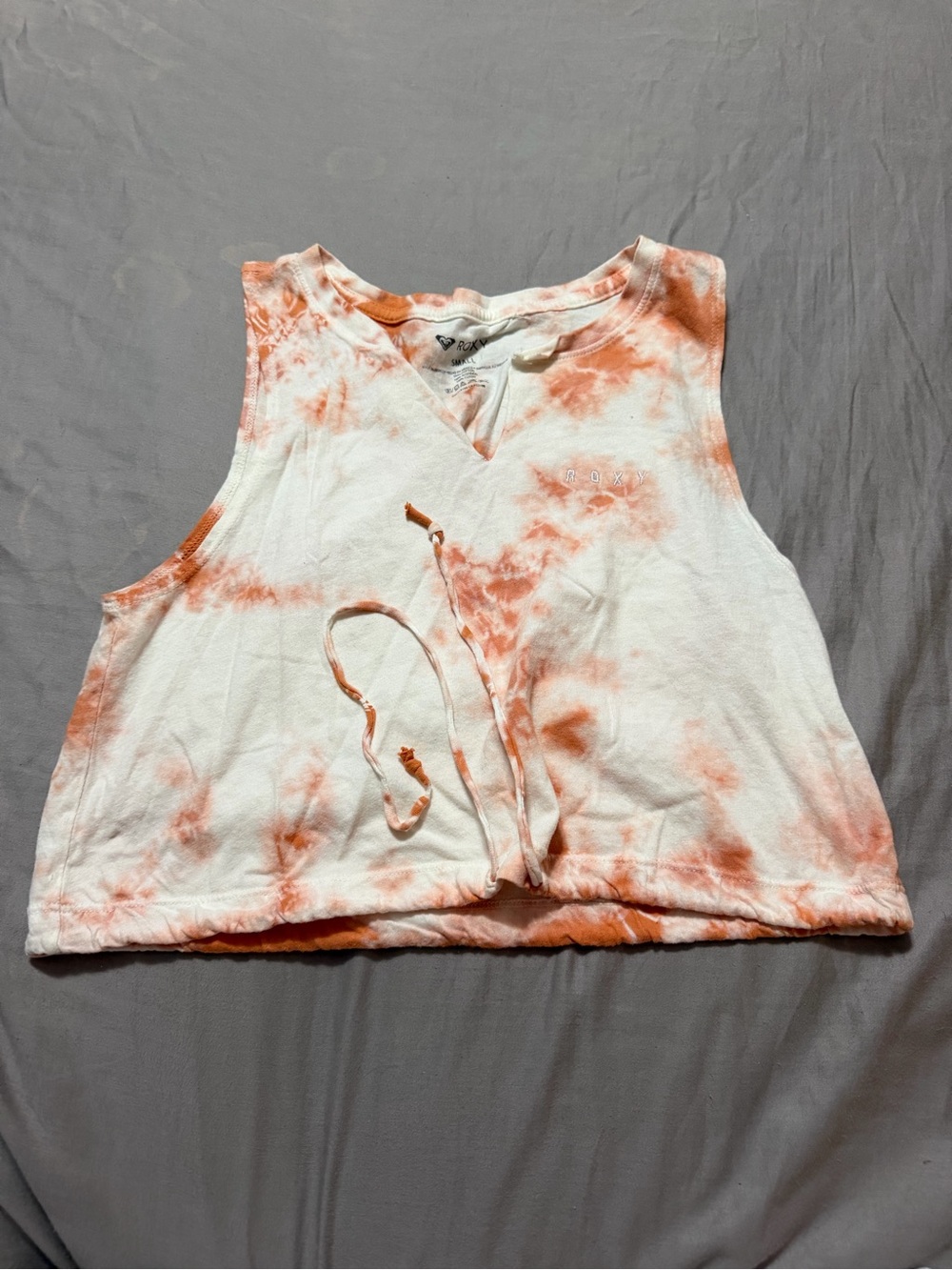 Roxy Tie Dye Cropped Tank Top Women’s Size Small Orange White Cotton Sleeveless
